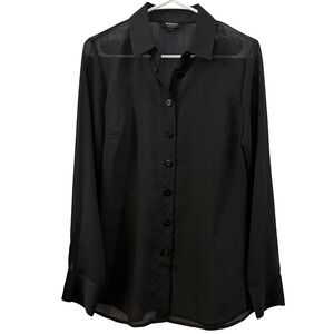 WORTH NEW YORK Black Sheer Wool Blend Button Down Shirt Size S Quiet Luxury